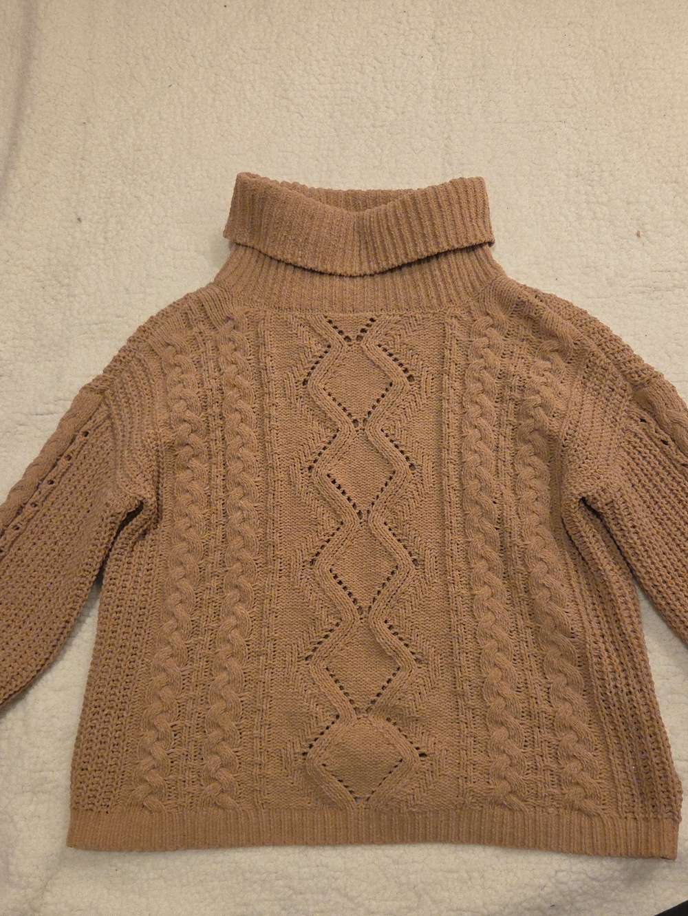 Cable Knit Turtleneck Sweater - Beige